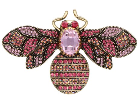 Broszka ozdobna duża z cyrkoniami różowa