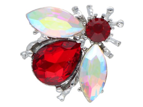 Broszka ozdobna mała Pszczoła czerwona kryształki