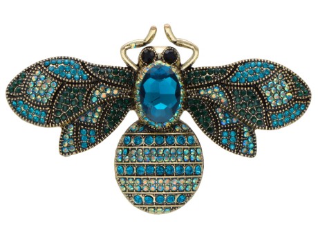 Broszka ozdobna duża z cyrkoniami niebieska