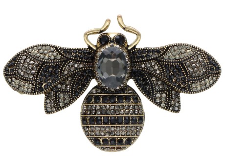 Broszka ozdobna duża z cyrkoniami srebrno-czarna