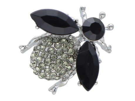 Broszka ozdobna Pszczoła z cyrkoniami srebrno-czarna