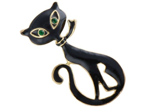 Broszka ozdobna z cyrkoniami Czarny Kot