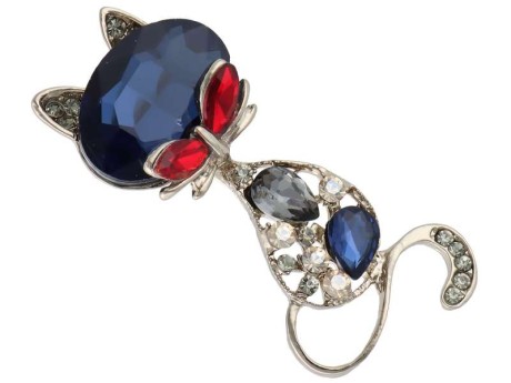 Broszka/ zawieszka Kot z cyrkoniami w kolorze granatu