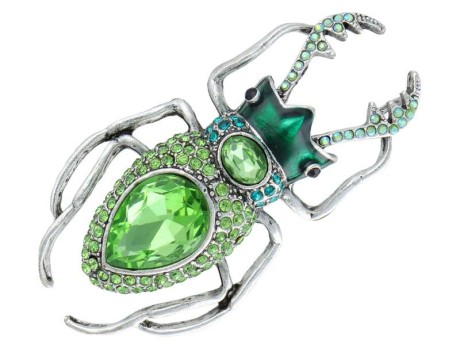 Broszka/wisior Chrząszcz z cyrkoniami w kolorze zielonym