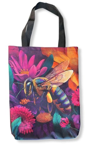 Torba z pszczołą z pyłkiem na fioletowym kwiatku