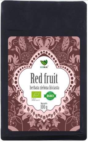 Herbata zielona liściasta RED FRUIT z truskawką i maliną 100g